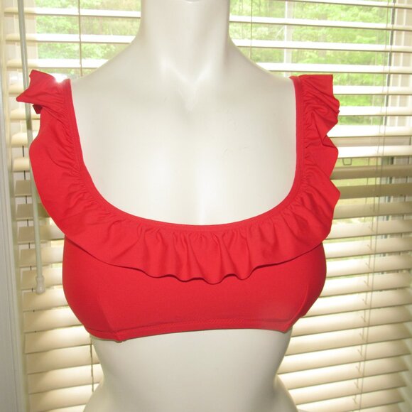 J. CREW Ruffle Red Swim Top Size Medium - Picture 3 of 5